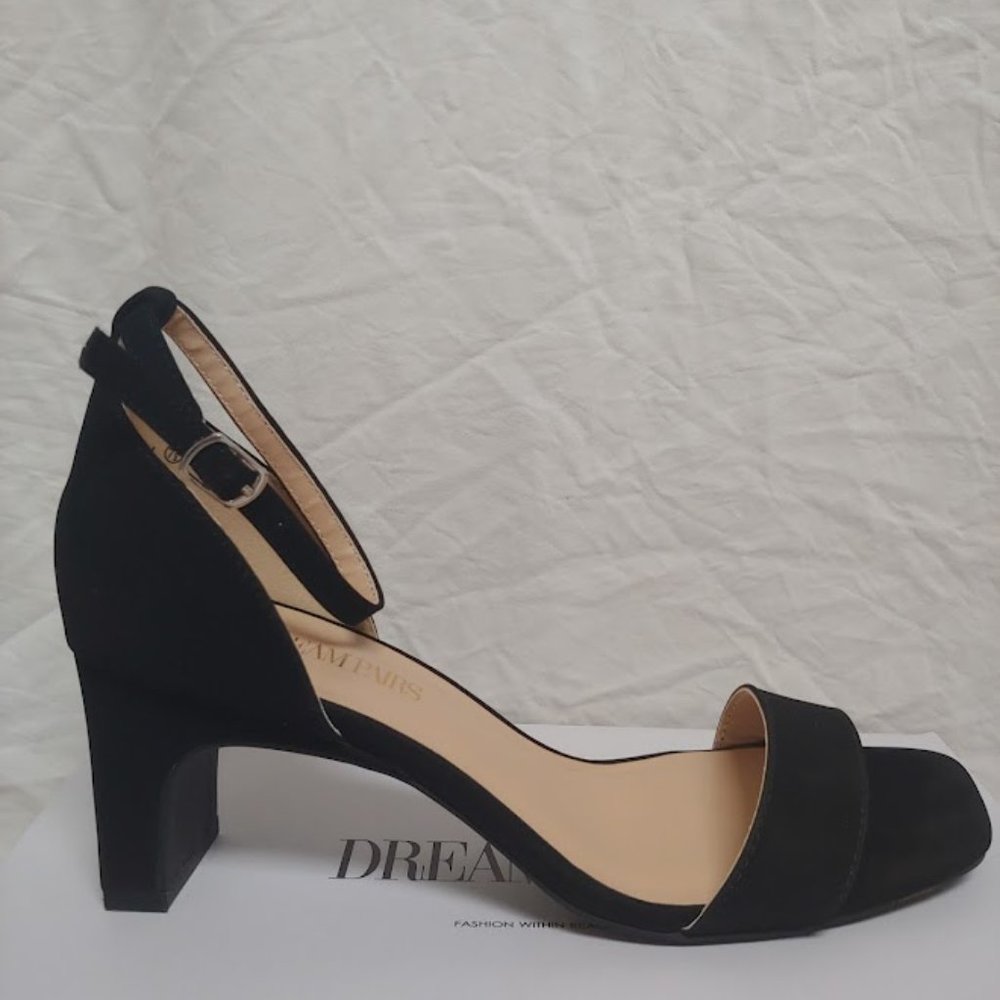 Dream Pairs Square Toe Low Block Heel Open Toe Sandal in Black Size 7.5 - Picture 2 of 8